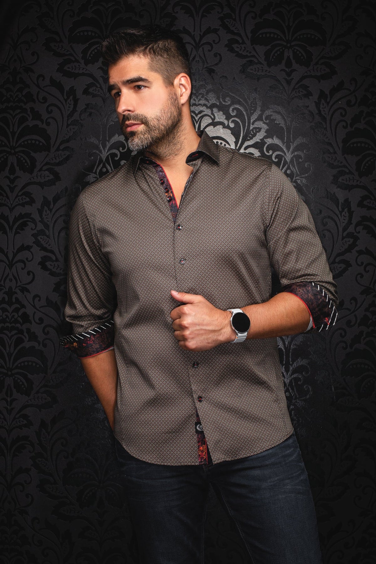 Chemise manches longues pour homme par Au Noir | BANGALORE Noir Beige | Machemise.ca, inventaire complet de la marque Au Noir