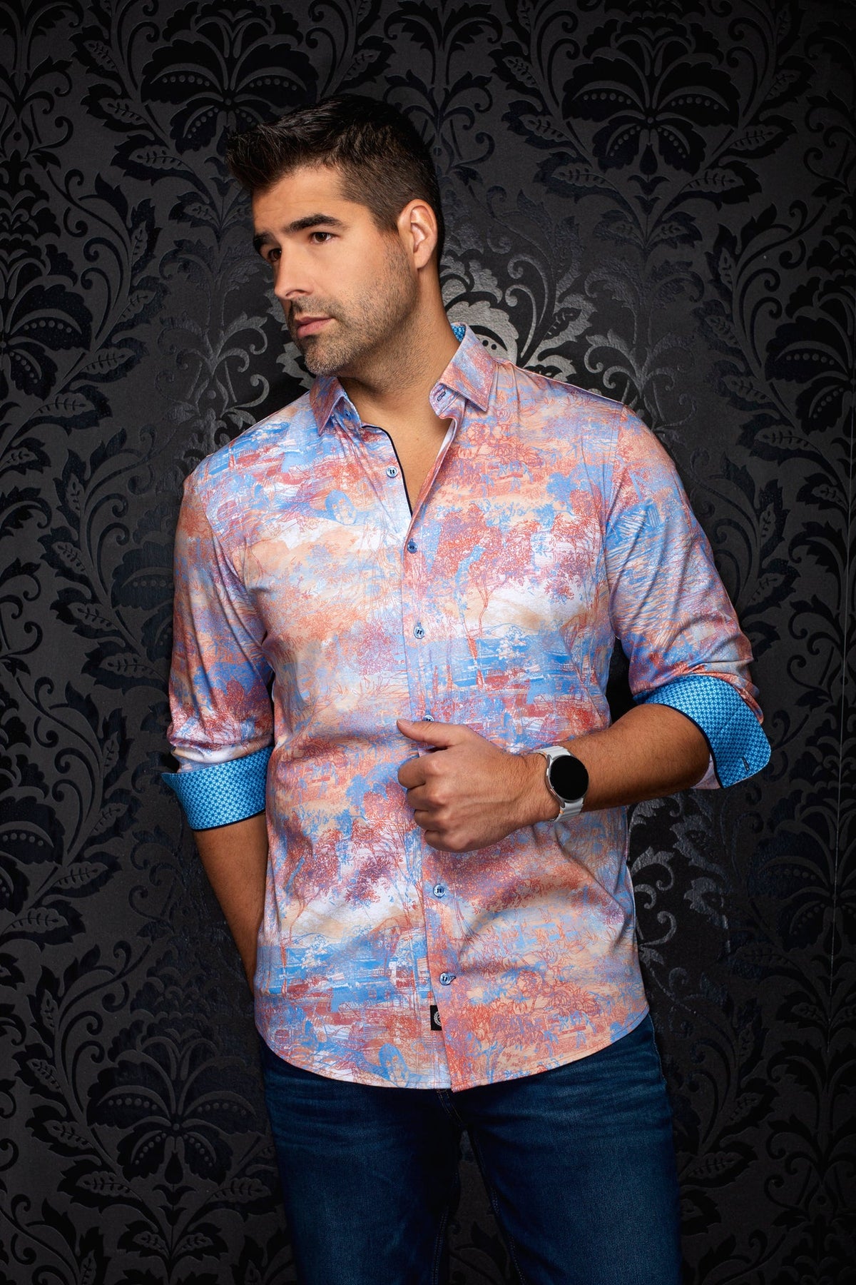 Chemise manches longues en Knit extensible pour homme par Au Noir | BREEZE Orange | Machemise.ca, inventaire complet de la marque Au Noir