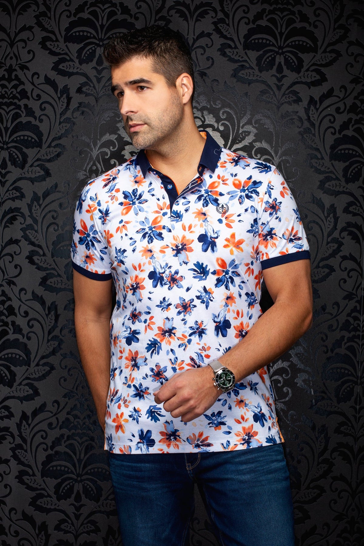 Polo pour homme par Au Noir | CANTERAS Blanc Orange | Machemise.ca, inventaire complet de la marque Au Noir