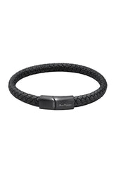 Bracelet tressé noir avec fermoir rectangulaire foncé et logo Au Noir, vue produit pour homme