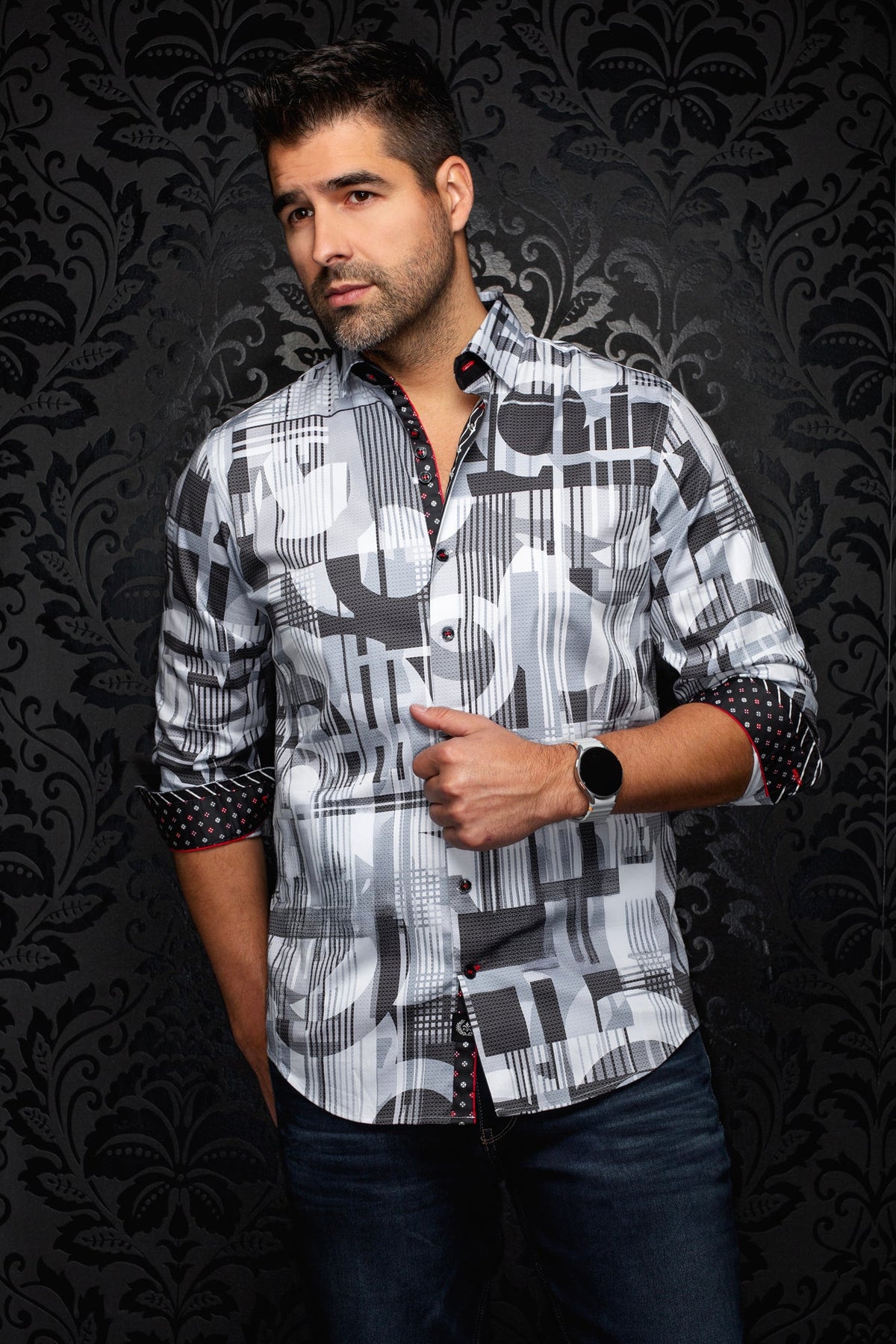 Chemise manches longues en coton extensible pour homme par Au Noir | LAJEDO Gris | Machemise.ca, inventaire complet de la marque Au Noir
