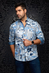 Long sleeve stretch cotton shirt | LAJEDO Light Blue