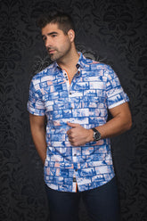 Chemise manches courtes en Knit pour homme par Au Noir | MEDFORD(SS) Bleu Orange | Machemise.ca, inventaire complet de la marque Au Noir