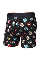 Saxx men's black boxer briefs with SAXX waistband and colorful numbered ball print, front product view