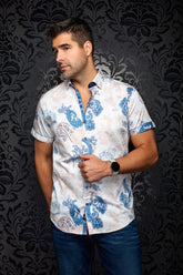 Chemise manches courtes en coton extensible pour homme par Au Noir | WATERFORD (SS) Blanc Orange | Machemise.ca, inventaire complet de la marque Au Noir
