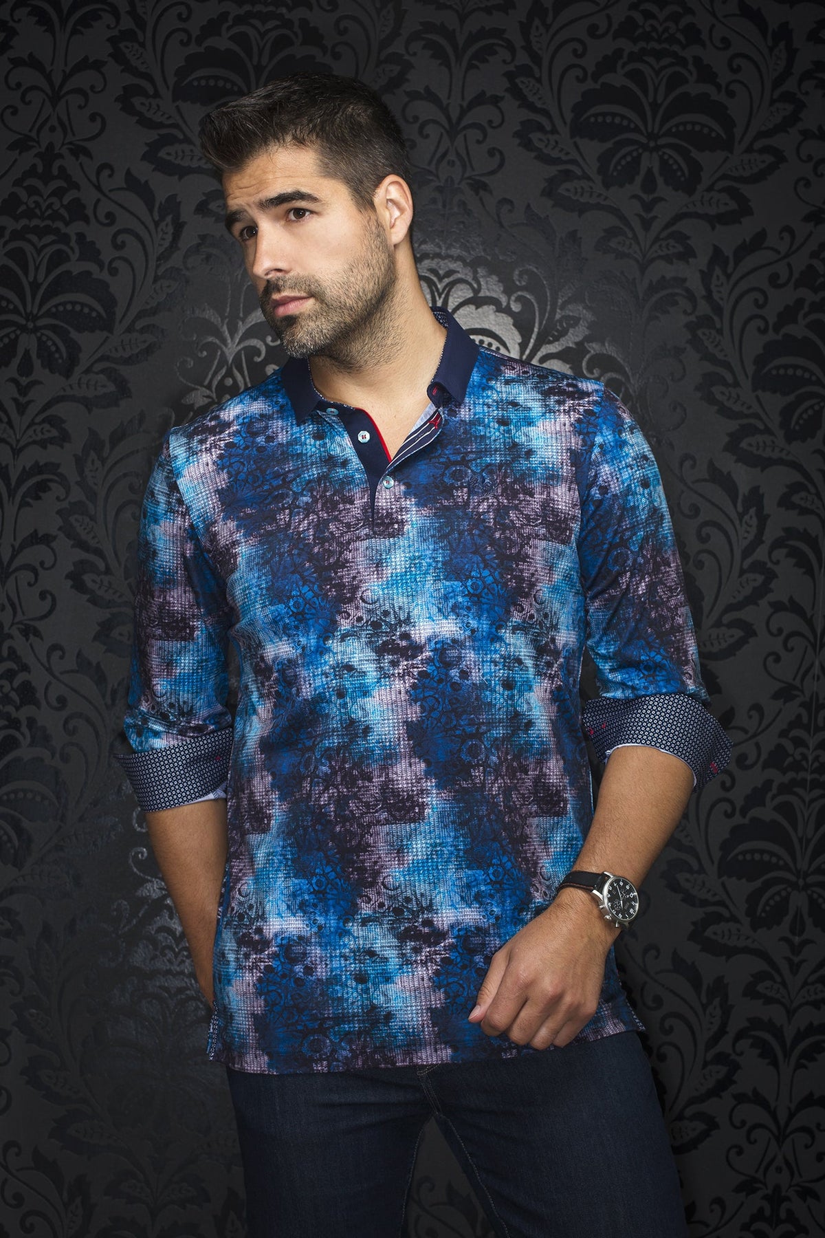 Polo manches longues pour homme par Au Noir | NUNEZ Noir Royal | Machemise.ca, inventaire complet de la marque Au Noir