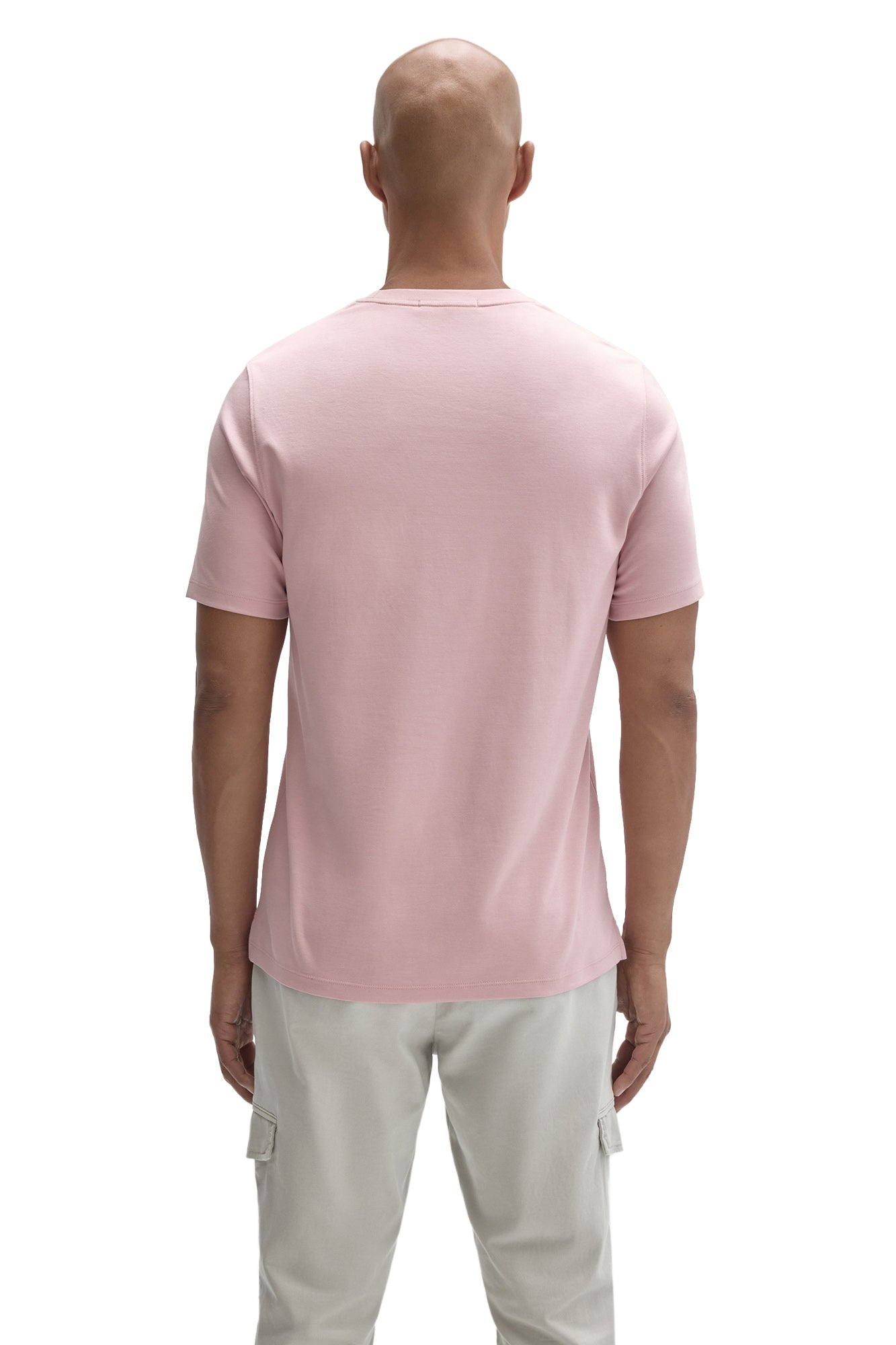 Robert Barakett men's light pink short sleeve crewneck T-Shirt with plain back and straight hem shown from the back