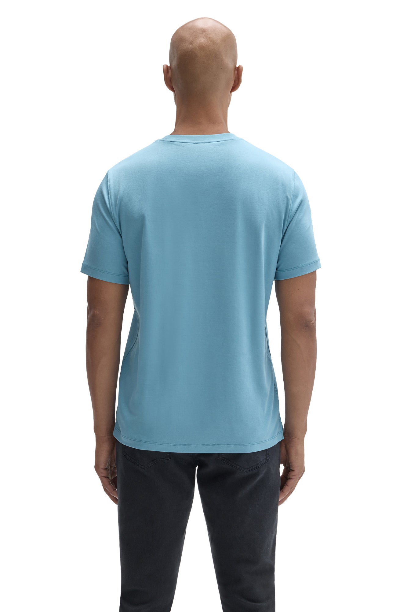 Robert Barakett men's light blue Short-sleeve T-Shirt with straight hem and crew neck, back view