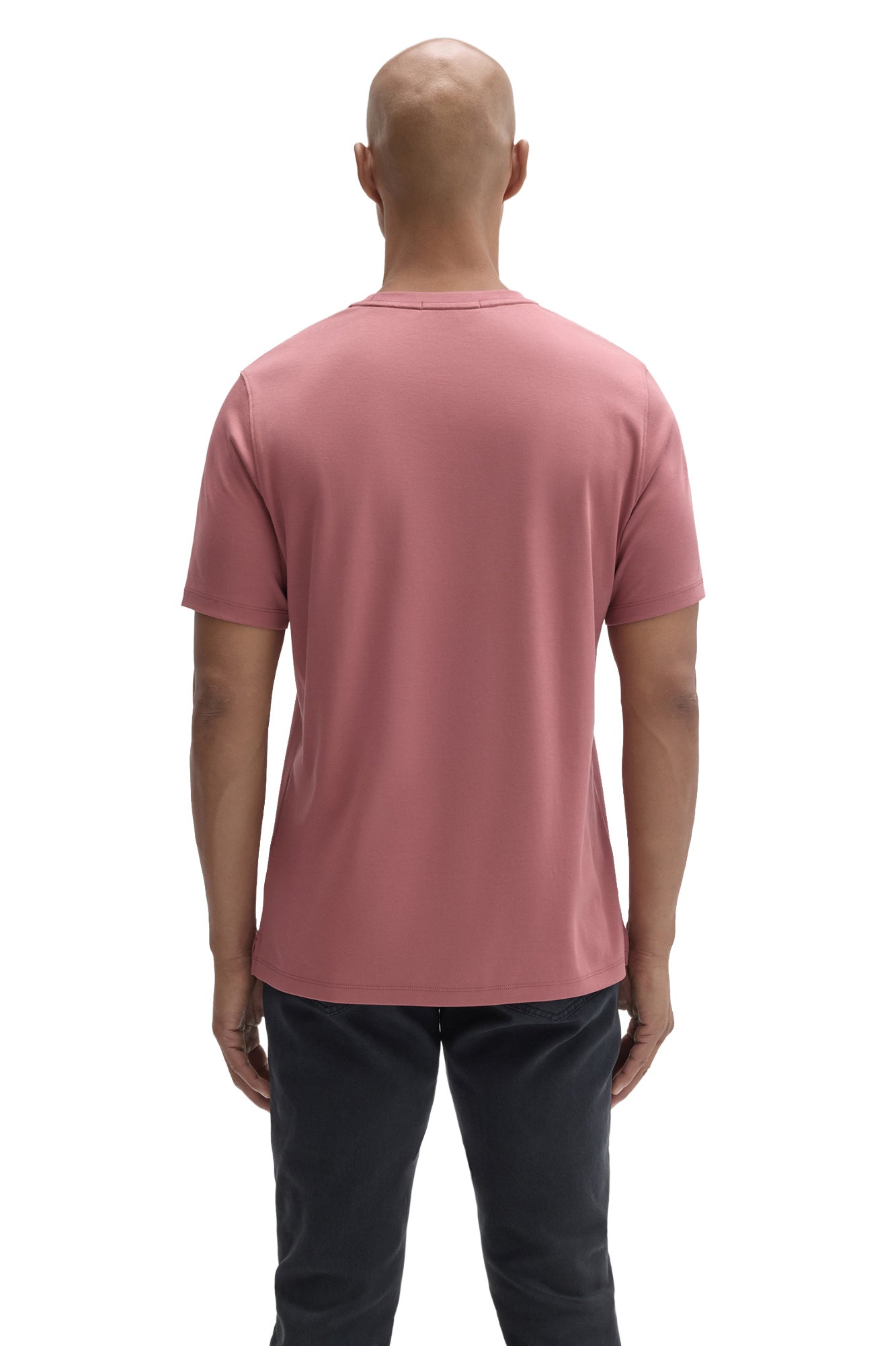 Robert Barakett men's dusty pink short sleeve crewneck T-Shirt with tonal seams and straight hem shown from the back