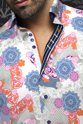 Knit long sleeve shirt for men by Au Noir | ALBORI White Multi | Menshirt, complete inventory of the Au Noir brand