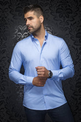 Chemise manches longues en Knit pour homme par Au Noir | ALEXANDER NDL Bleu Clair | Machemise, inventaire complet de la marque Au Noir
