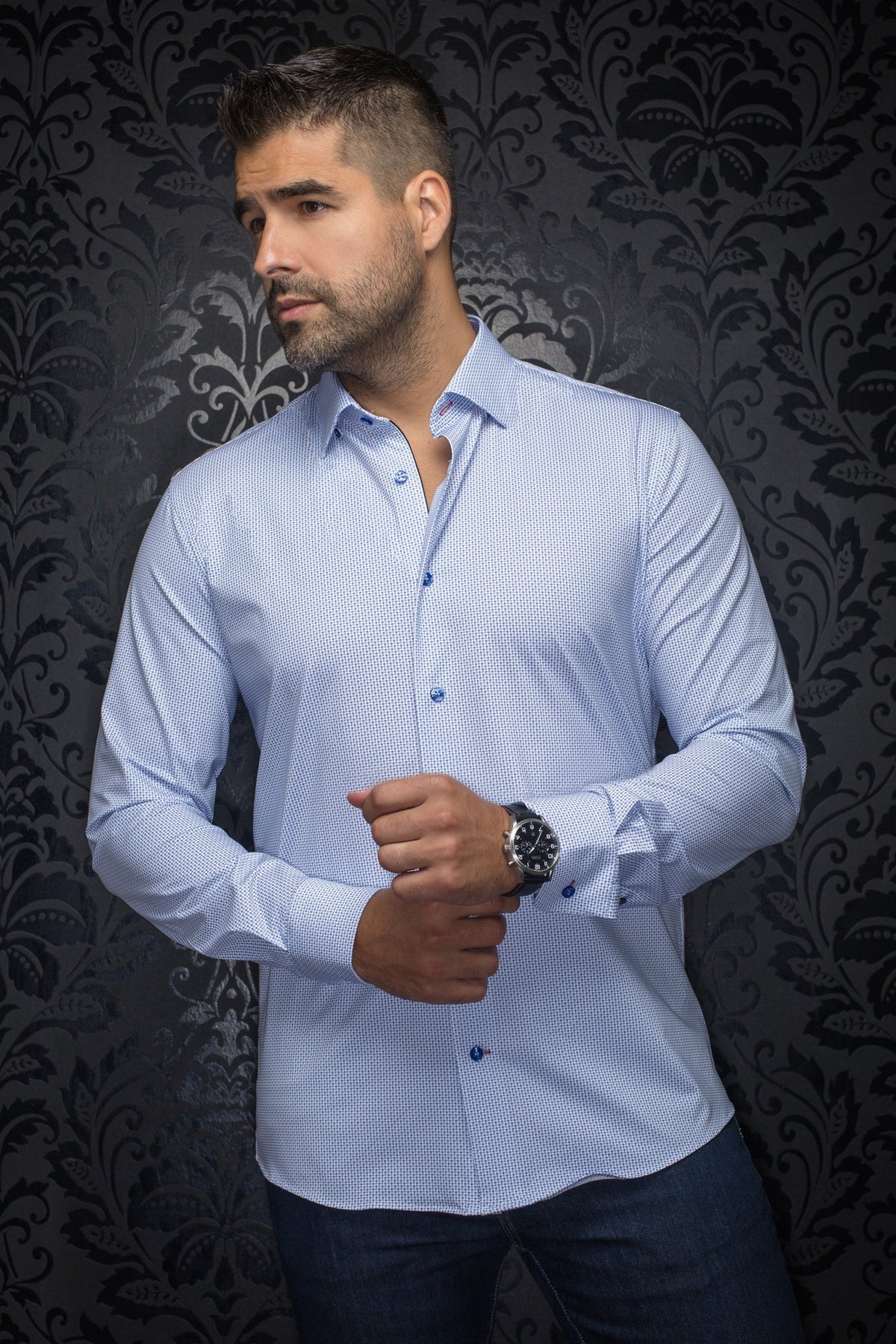 Knit long sleeve shirt for men by Au Noir | ALEXANDER STAR Blue | Menshirt, complete inventory of the Au Noir brand