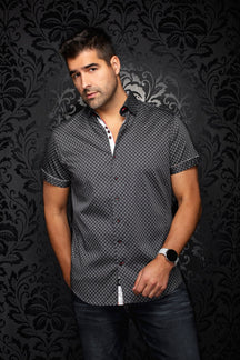 Chemise manches courtes en coton extensible pour homme par Au Noir | ALONA (SS) Noir | Machemise.ca, inventaire complet de la marque Au Noir