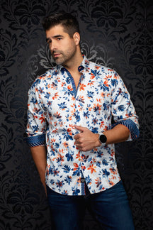 Chemise manches longues en coton extensible pour homme par Au Noir | AMARO Bleu Pâle Orange | Machemise.ca, inventaire complet de la marque Au Noir