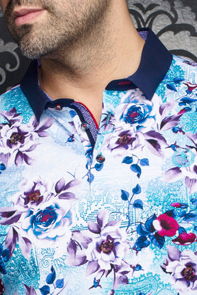 Polo for men by Au Noir | ARAGON White Turquoise | Menshirt, complete inventory of the Au Noir brand