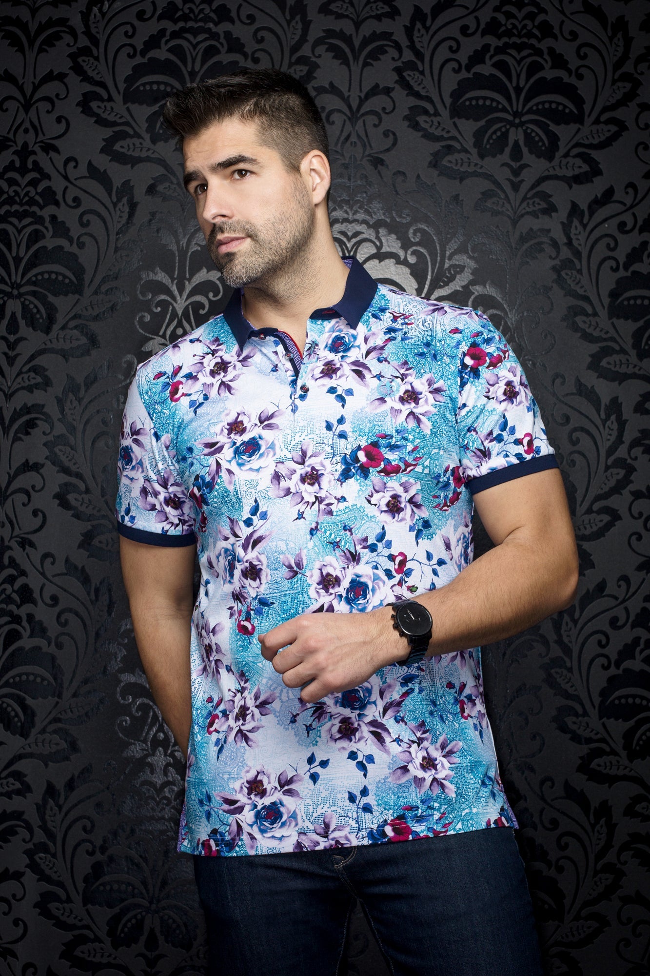 Polo for men by Au Noir | ARAGON White Turquoise | Menshirt, complete inventory of the Au Noir brand