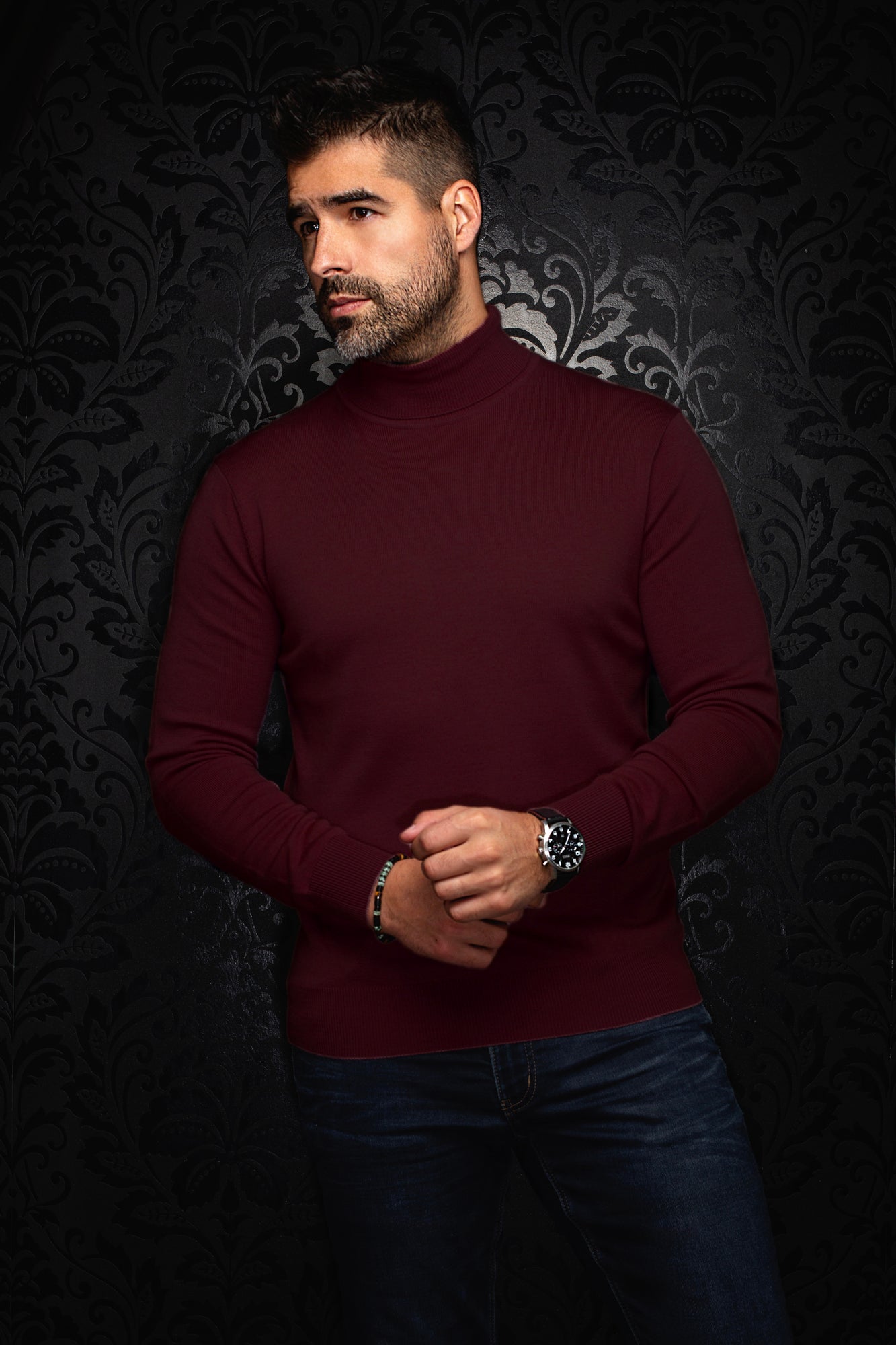 Chandail col roulé en laine mérino pour homme par Au Noir | ARKANES Cabernet | Machemise.ca, inventaire complet de la marque Au Noir