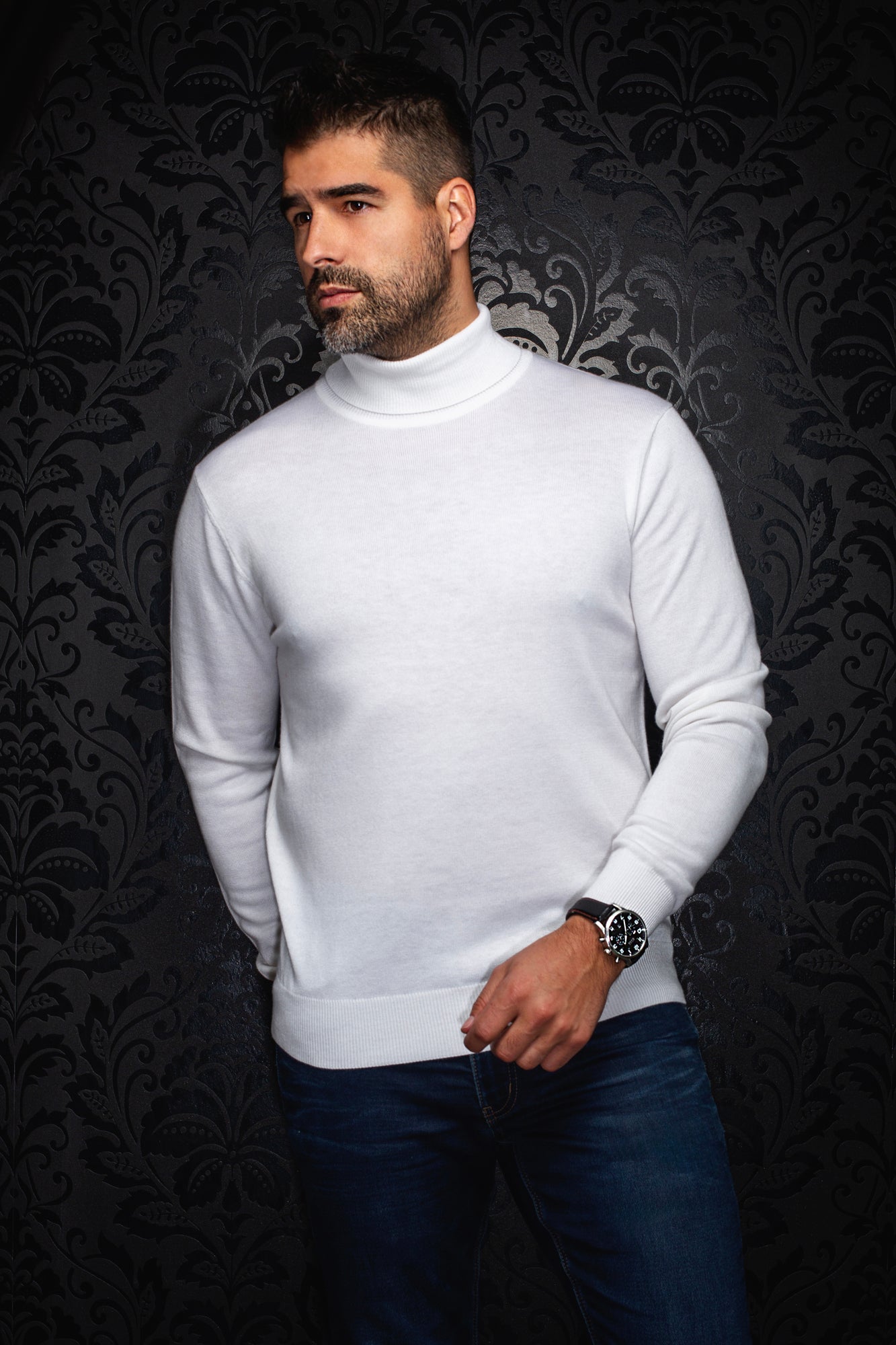 Chandail col roulé en laine mérino pour homme par Au Noir | ARKANES Crème | Machemise.ca, inventaire complet de la marque Au Noir