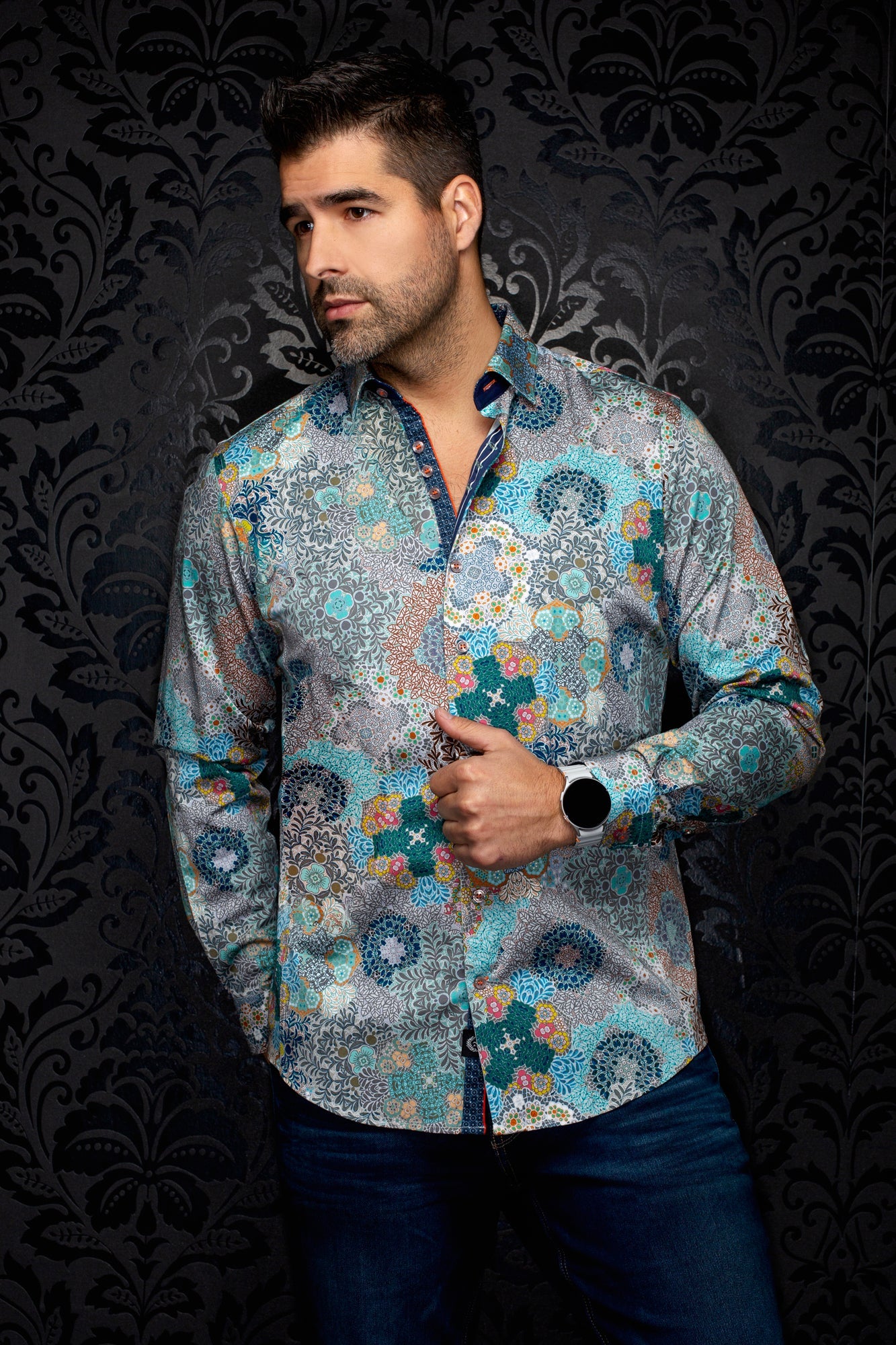 Chemise manches longues en coton extensible pour homme par Au Noir | ASHAR Aqua Vert | Machemise.ca, inventaire complet de la marque Au Noir
