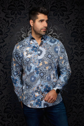 Chemise manches longues en coton extensible pour homme par Au Noir | ASHAR Bleu | Machemise.ca, inventaire complet de la marque Au Noir