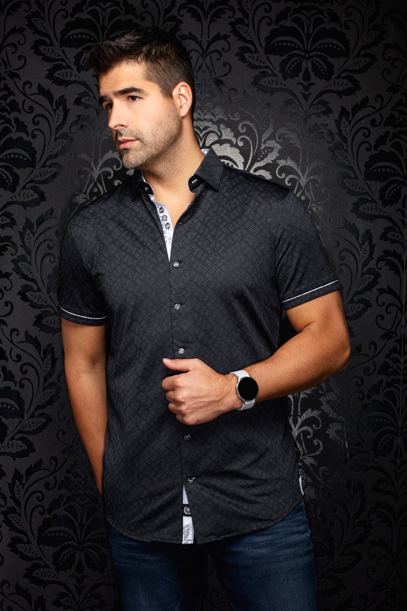 Chemise manches courtes en Knit extensible pour homme par Au Noir | ATACAMA (SS) Noir | Machemise.ca, inventaire complet de la marque Au Noir