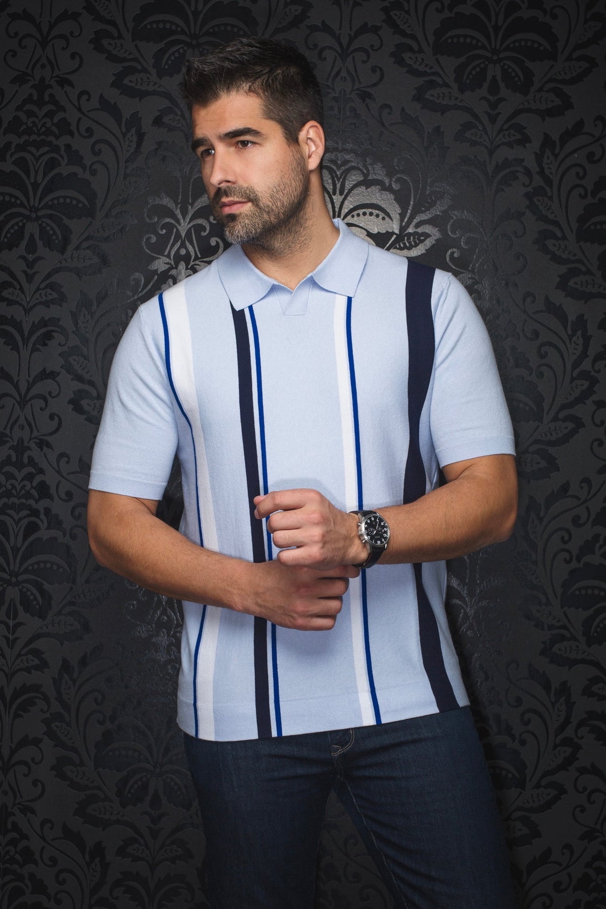 Polo en laine mérino pour homme par Au Noir | AVERY Bleu Clair | Machemise.ca, inventaire complet de la marque Au Noir