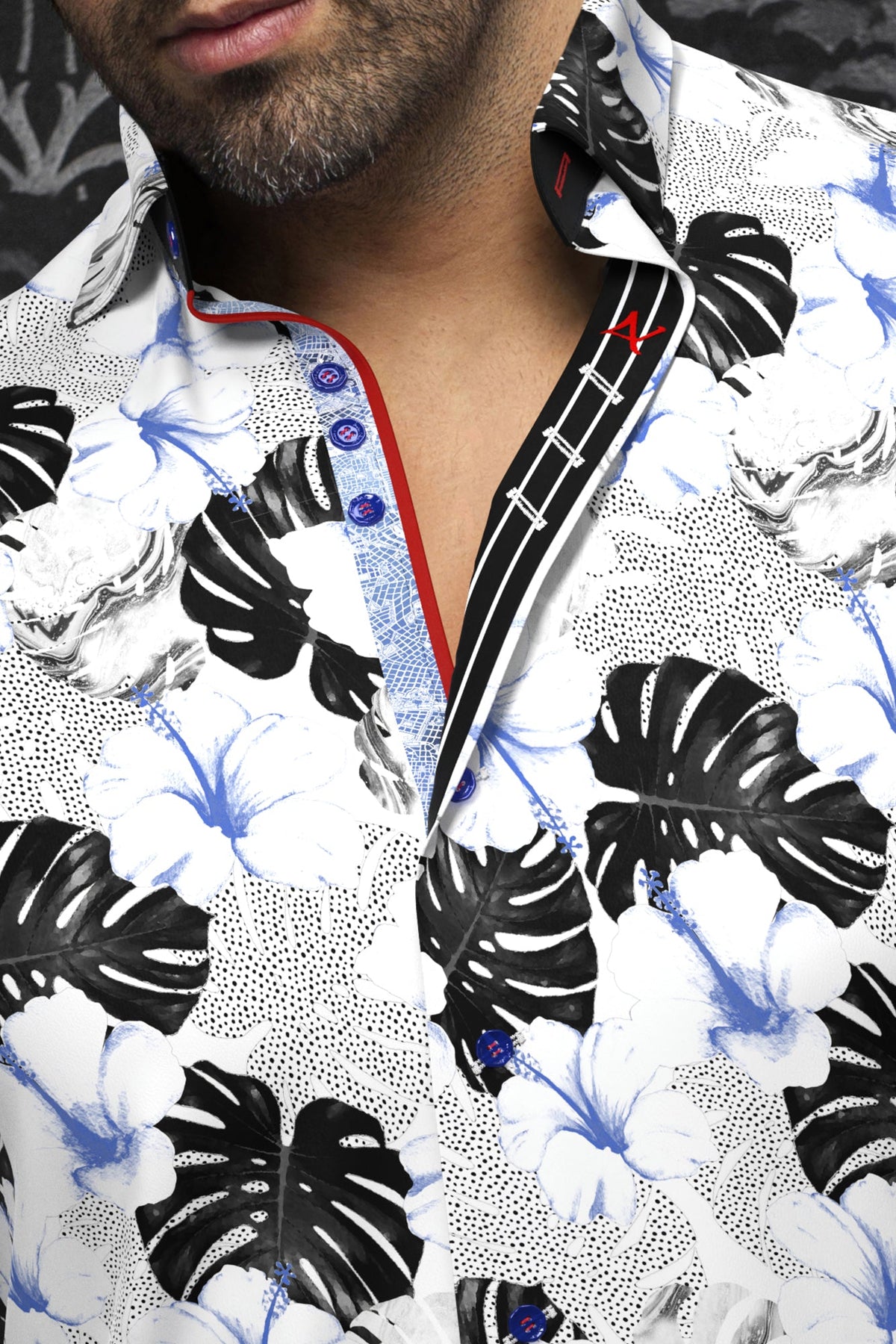Short sleeve shirt for men by Au Noir | AXEL(SS) White Black | Menshirt, complete inventory of the Au Noir brand