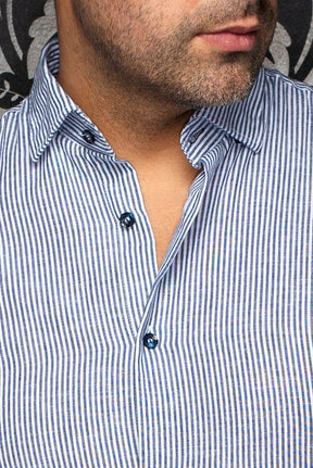 Chemise manches longues en lin pour homme par Au Noir | BERNAL Cobalt | Machemise.ca, inventaire complet de la marque Au Noir
