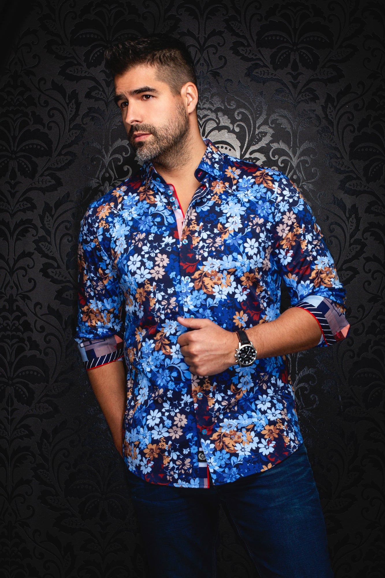 Knit long sleeve shirt for men by Au Noir | BITTERSWEET Navy | Menshirt, complete inventory of the Au Noir brand