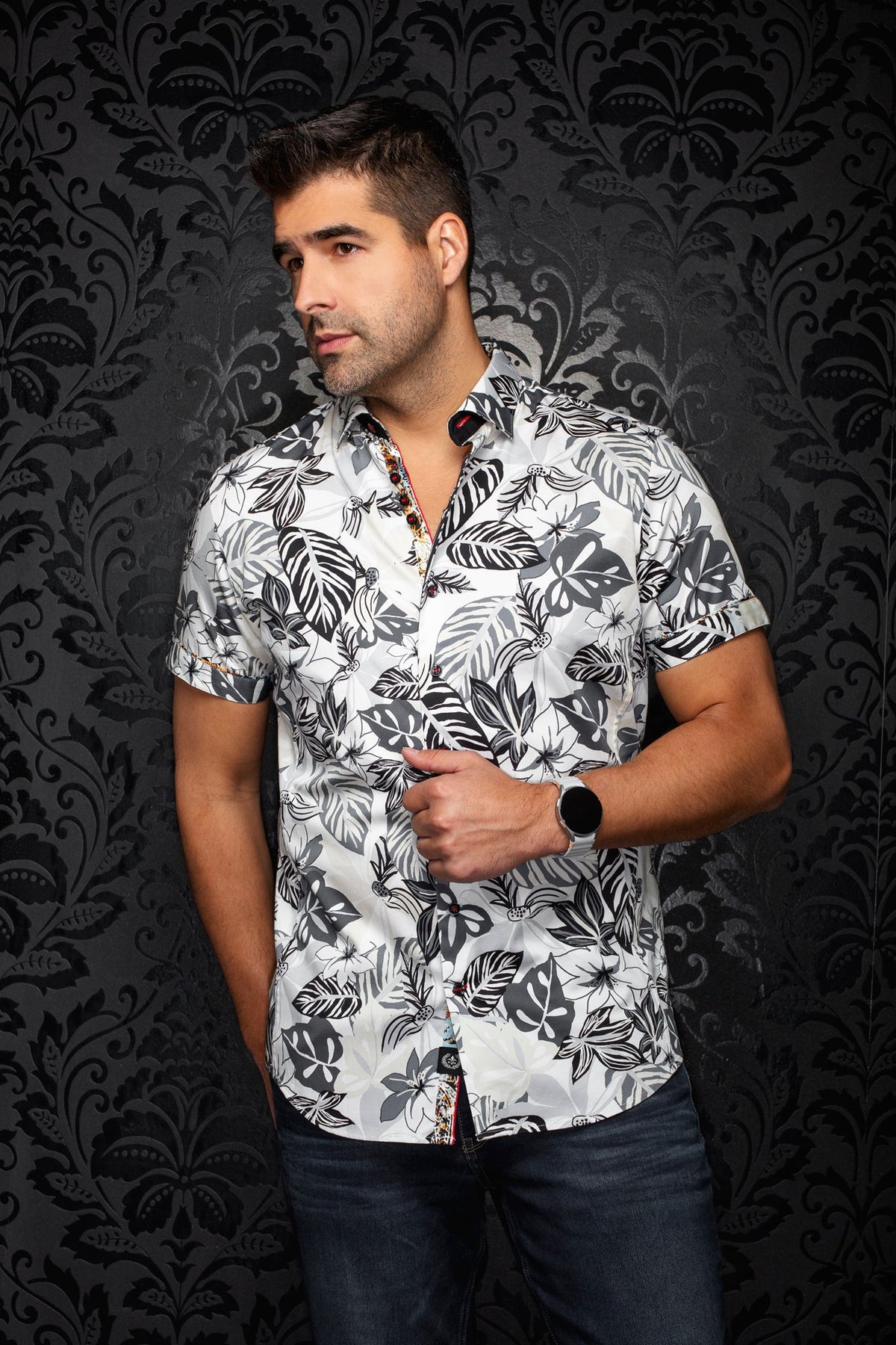 Chemise manches courtes en coton extensible pour homme par Au Noir | BOLONIA (SS) Noir | Machemise.ca, inventaire complet de la marque Au Noir