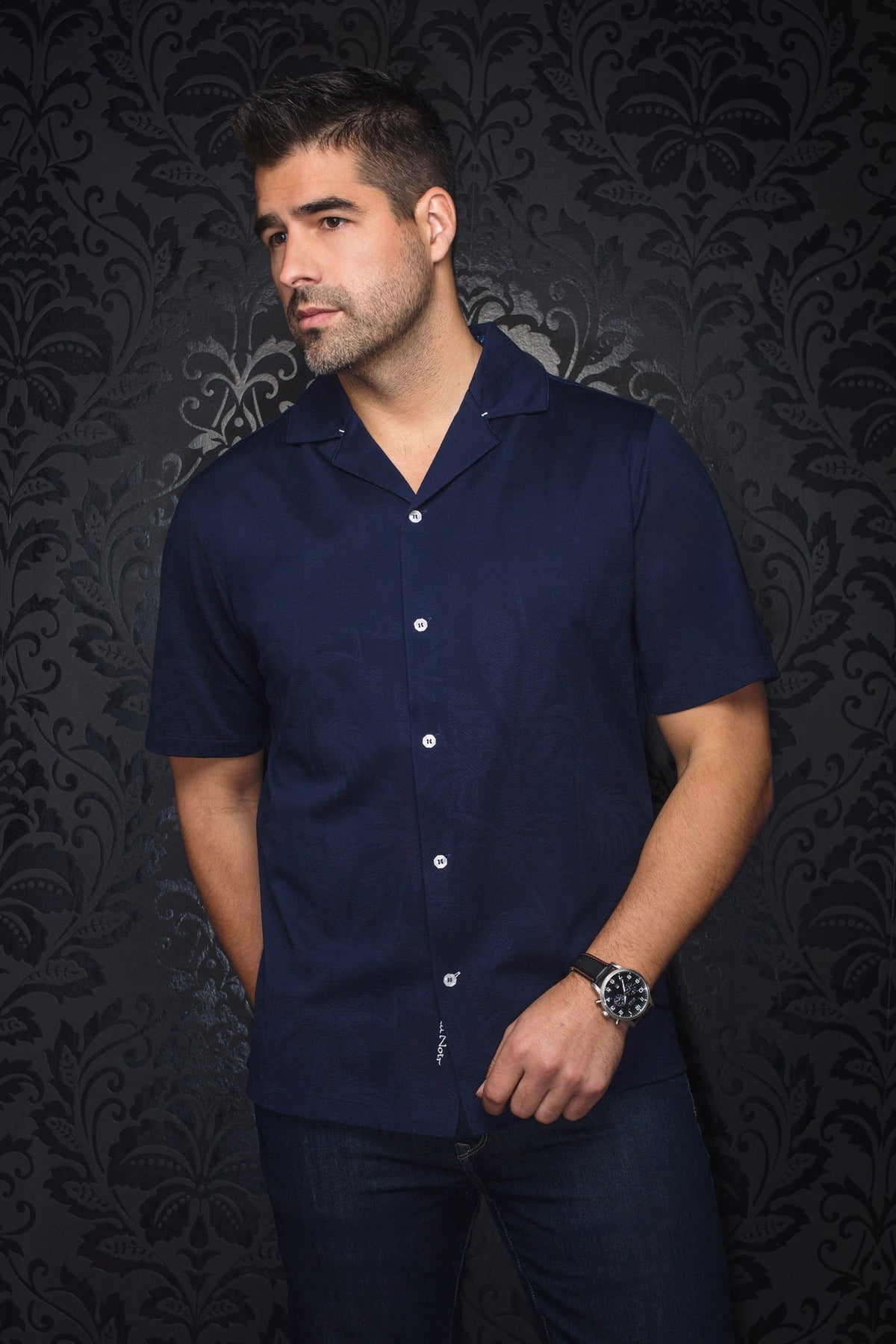Chemise manches courtes en nylon à col plat pour homme par Au Noir | BRAHEA-T Marine | Machemise.ca, inventaire complet de la marque Au Noir