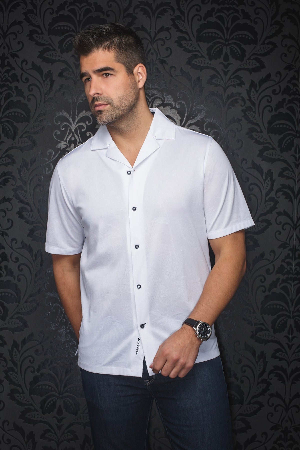 Chemise manches courtes en nylon à col plat pour homme par Au Noir | BRAHEA-T Blanc | Machemise.ca, inventaire complet de la marque Au Noir