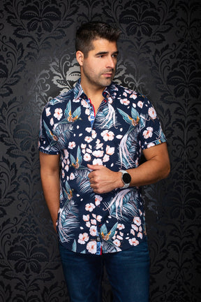 Chemise manches courtes en Knit extensible pour homme par Au Noir | BRASILIA (SS) Marine | Machemise.ca, inventaire complet de la marque Au Noir