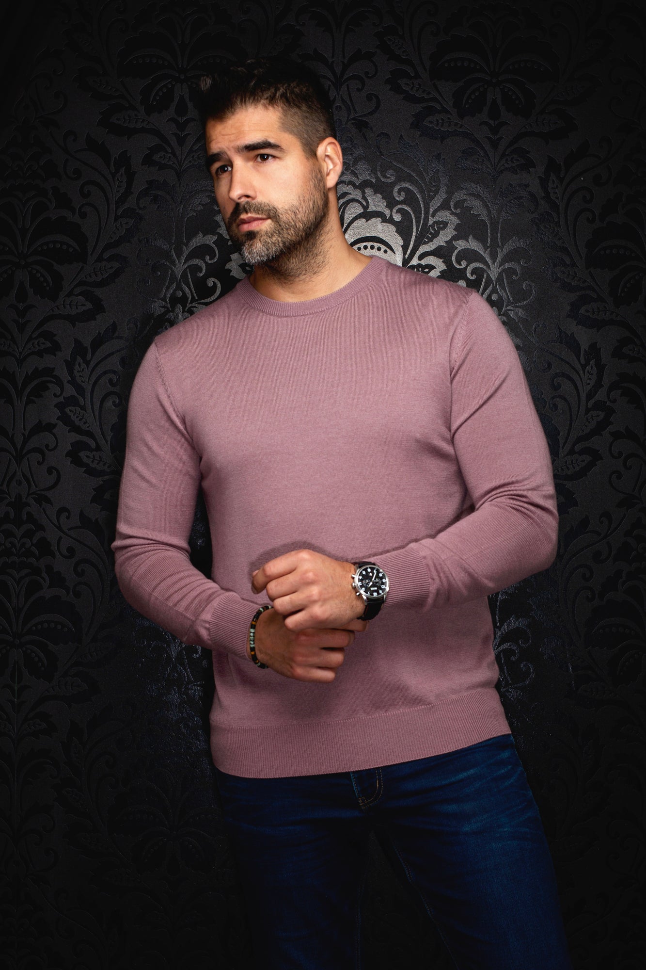 Chandail col rond en laine mérino pour homme par Au Noir | MARINI Bois De Rose | Machemise.ca, inventaire complet de la marque Au Noir