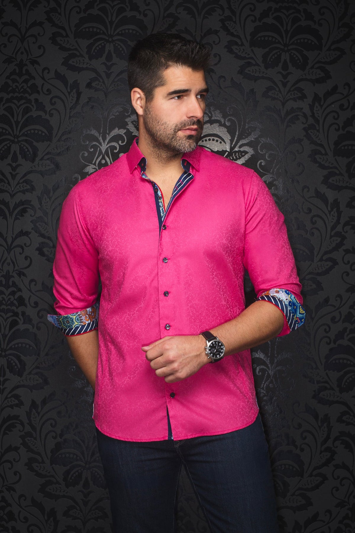 Chemise manches longues pour homme par Au Noir | CAPELLA Fuchsia | Machemise.ca, inventaire complet de la marque Au Noir