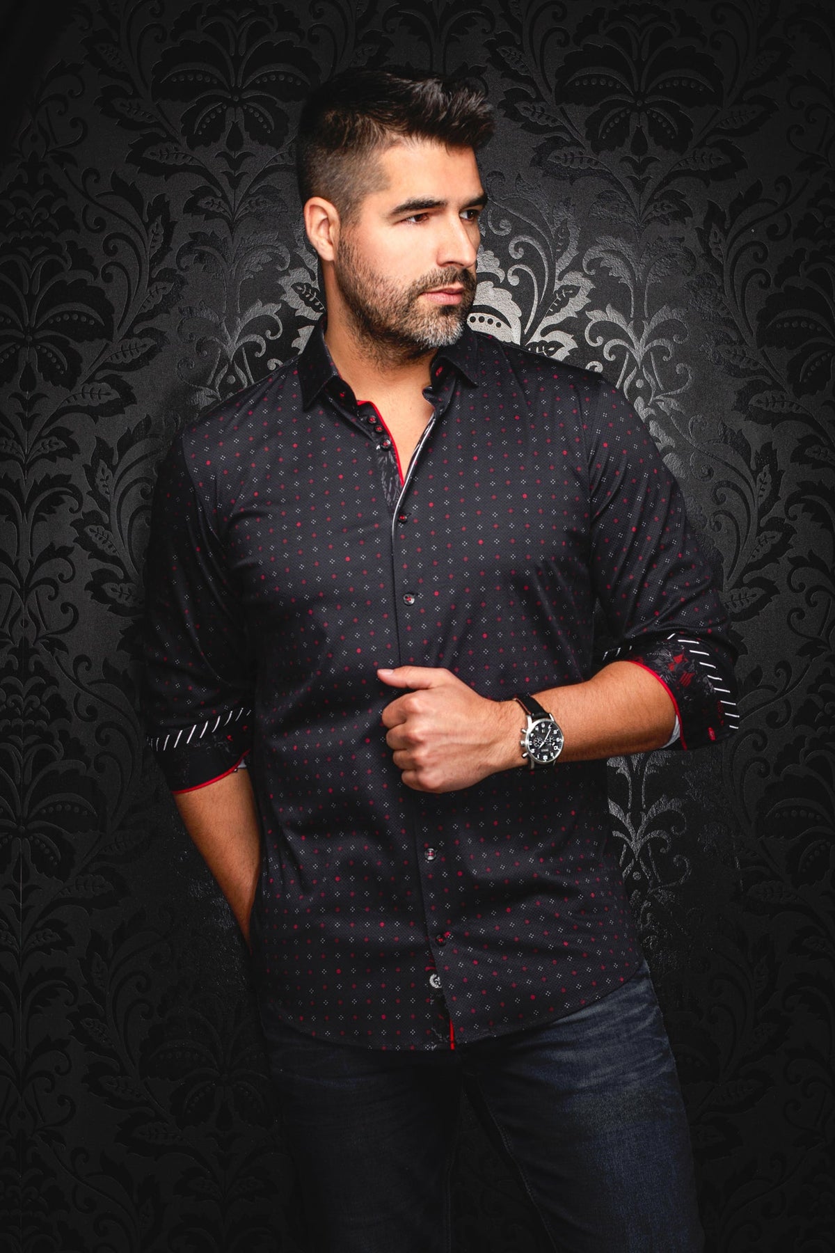 Chemise manches longues en Knit pour homme par Au Noir | CLYDE Noir Rouge | Machemise.ca, inventaire complet de la marque Au Noir