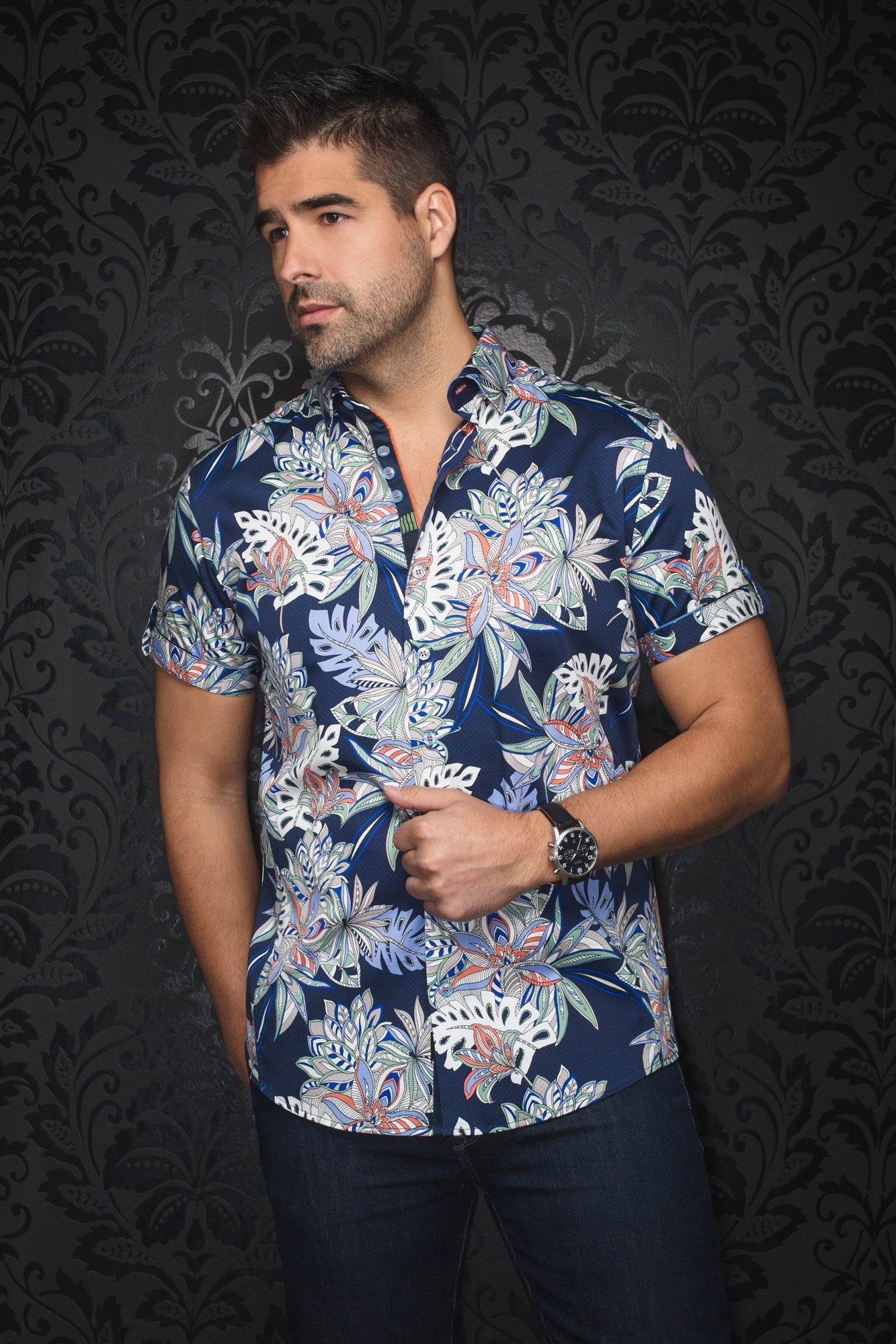 Chemise manches courtes pour homme par Au Noir | CORRADO(SS) Marine | Machemise.ca, inventaire complet de la marque Au Noir