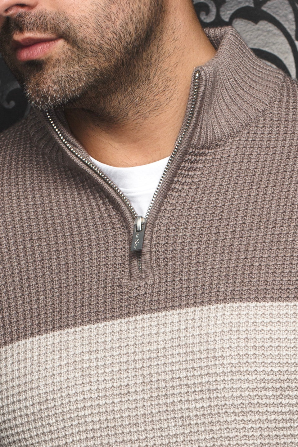 Merino wool 1/4 zip sweater for men by Au Noir | DALVIK Stone | Menshirt, complete inventory of the Au Noir brand