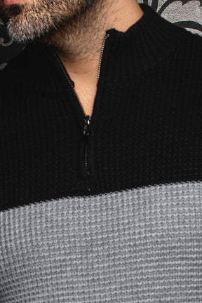 Chandail zip 1/4 en laine mérino pour homme par Au Noir | DALVIK Noir | Machemise.ca, inventaire complet de la marque Au Noir