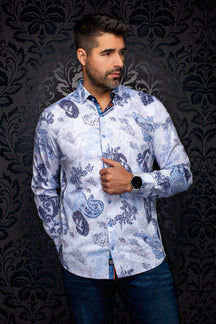 Chemise manches longues en Knit extensible pour homme par Au Noir | DAWNSTONE Bleu | Machemise.ca, inventaire complet de la marque Au Noir