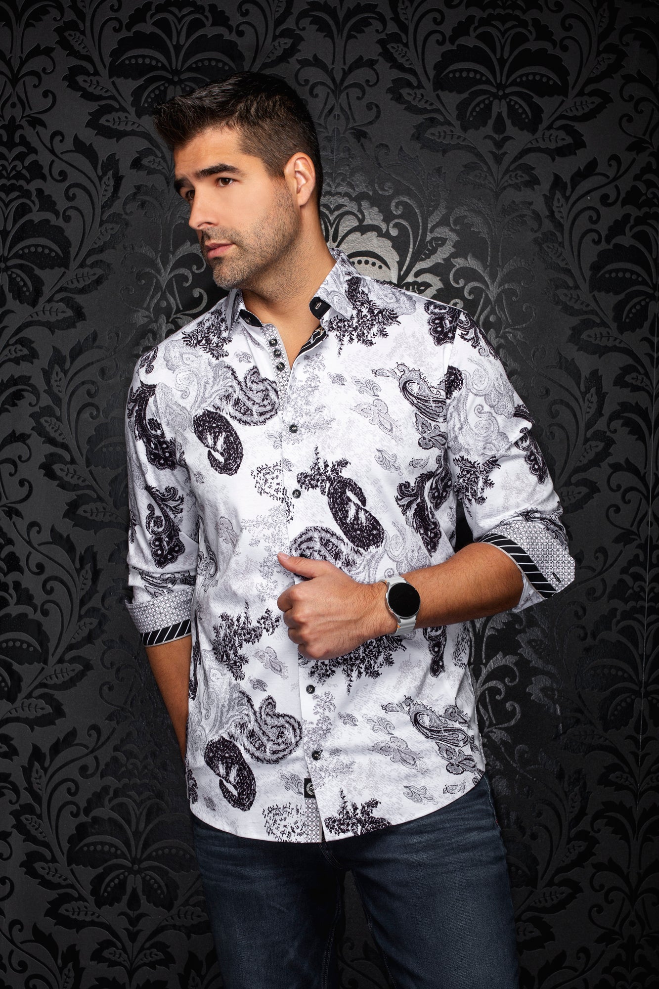 Chemise manches longues en Knit extensible pour homme par Au Noir | DAWNSTONE Noir | Machemise.ca, inventaire complet de la marque Au Noir