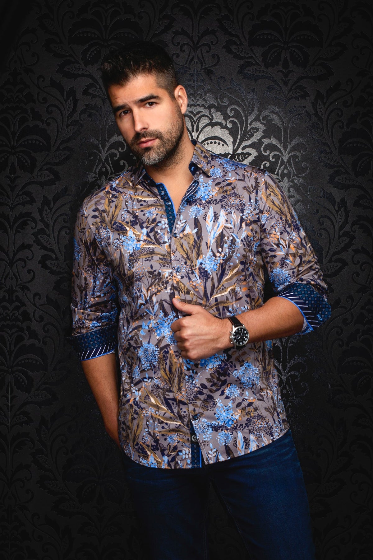 Chemise manches longues en Knit pour homme par Au Noir | DEVEREAUX Gris | Machemise.ca, inventaire complet de la marque Au Noir