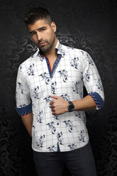 Chemise manches longues pour homme par Au Noir | DISTEFANO Blanc Bleu | Machemise, inventaire complet de la marque Au Noir