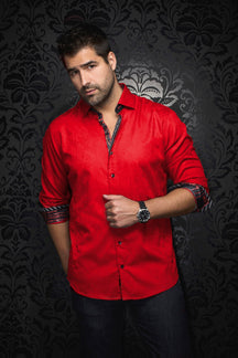 Long sleeve shirt for men by Au Noir | DOMINION Red | Menshirt, complete inventory of the Au Noir brand