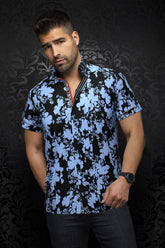 Chemise manches courtes pour homme par Au Noir | DORIOT(SS) Noir Cobalt | Machemise, inventaire complet de la marque Au Noir