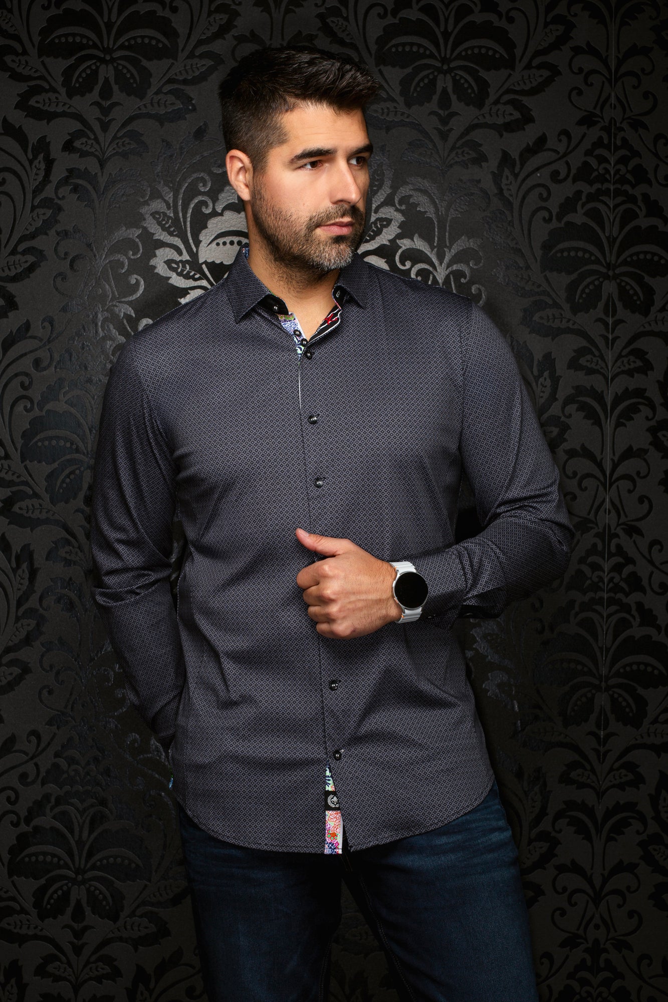 Chemise manches longues en Knit extensible pour homme par Au Noir | ELVARIS Noir | Machemise.ca, inventaire complet de la marque Au Noir