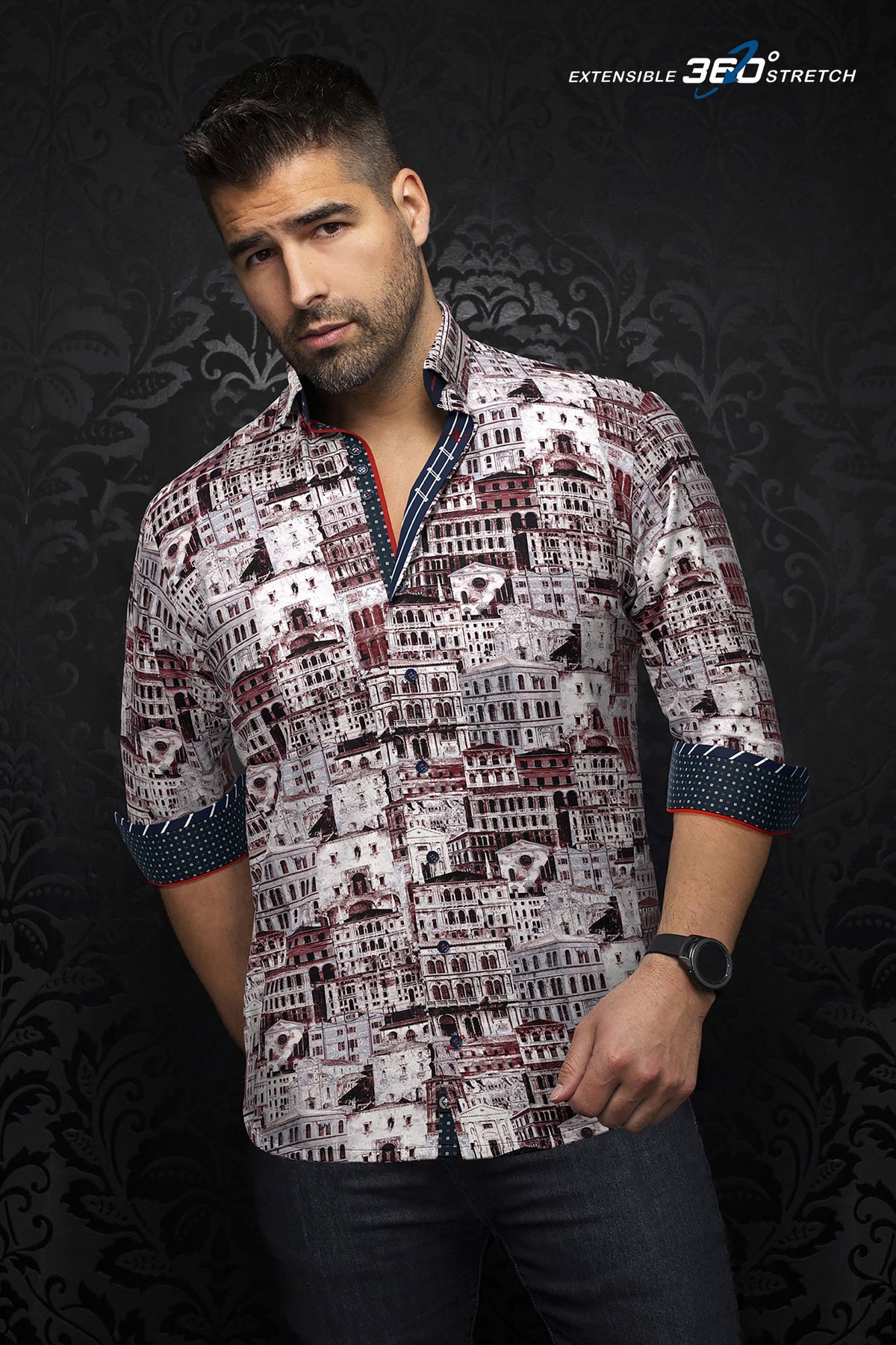 Knit long sleeve shirt for men by Au Noir | ETHAN White Rust | Menshirt.com, complete inventory of the Au Noir brand