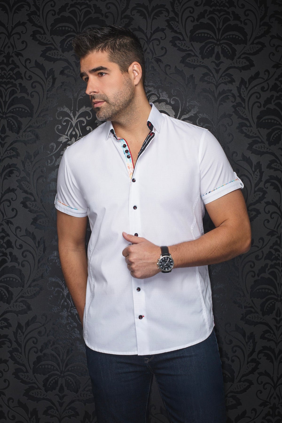Short sleeve shirt for men by Au Noir | FAJARDO(SS) White | Menshirt, complete inventory of the Au Noir brand