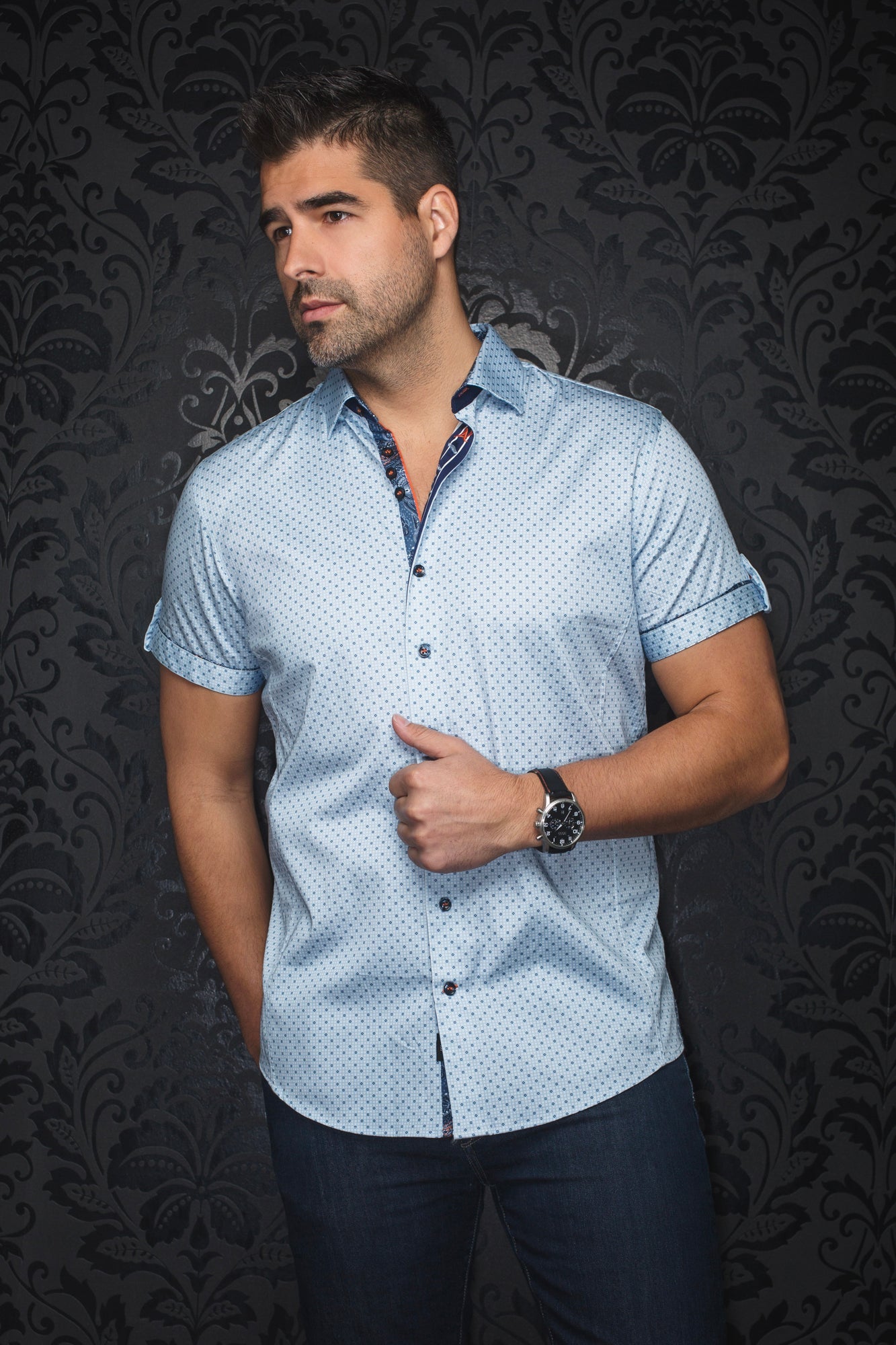 Chemise manches courtes pour homme par Au Noir | FARO(SS) Bleu Clair | Machemise.ca, inventaire complet de la marque Au Noir