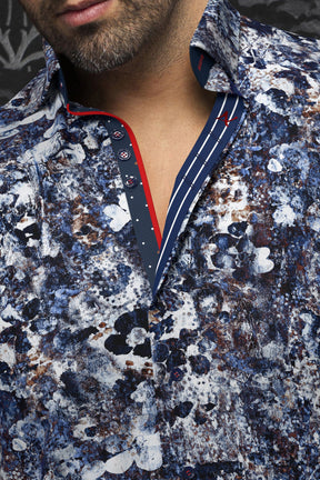 Knit long sleeve shirt for men by Au Noir | FERRARA Navy | Menshirt, complete inventory of the Au Noir brand